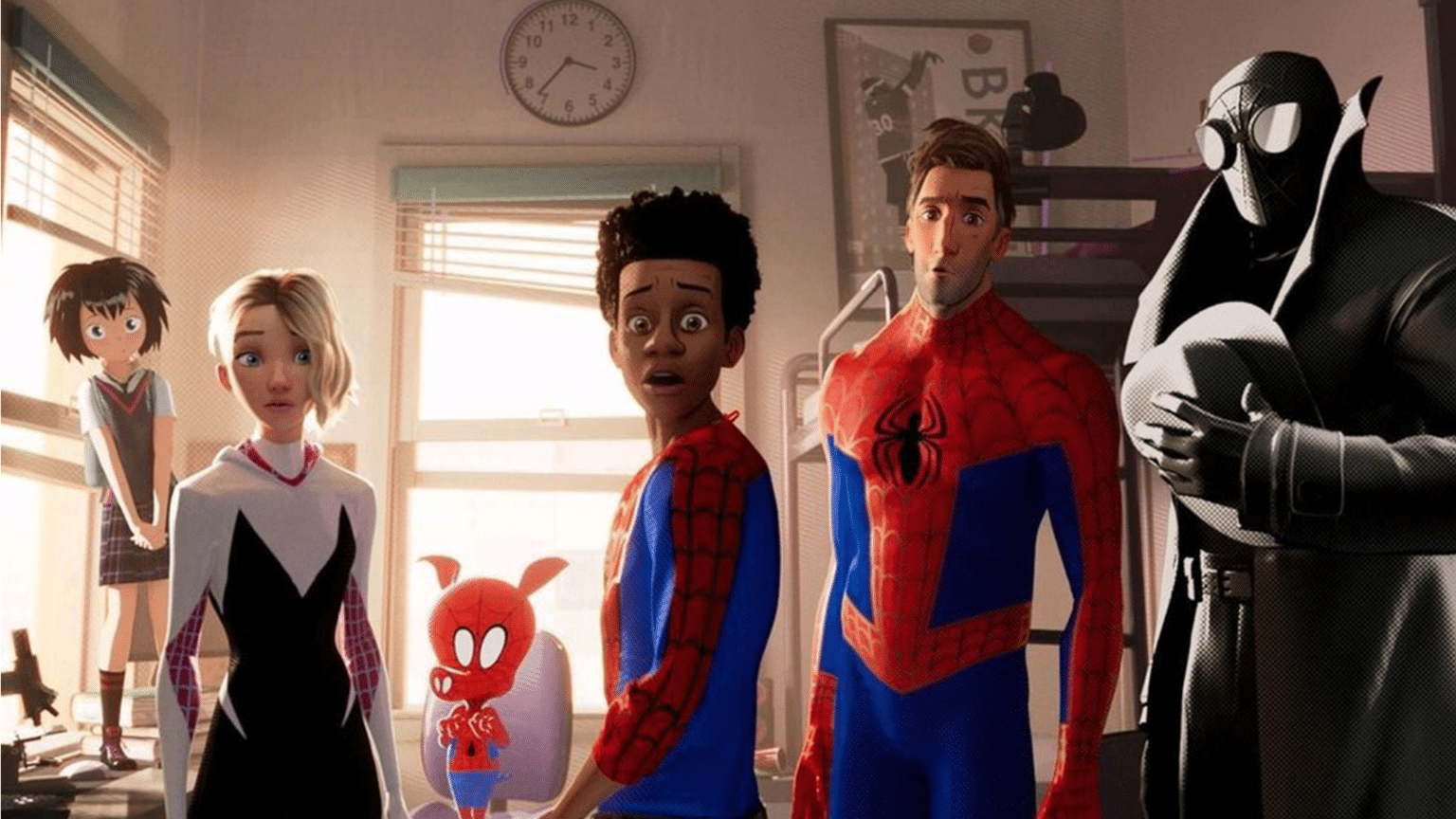 Gwendolyne Stacy, Peni Parker, Miles Morales, Peter Parker Noir, Peter B. Parker and Peter Porker