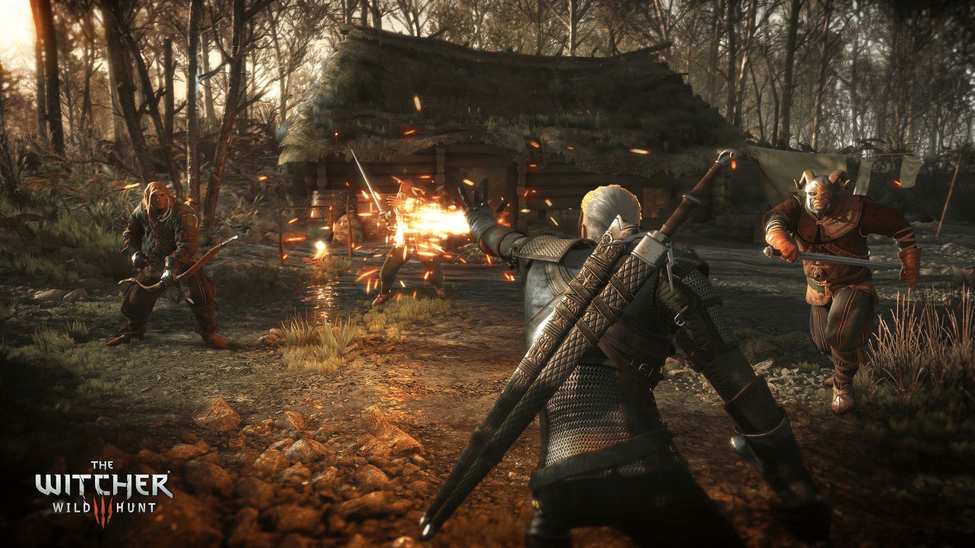 Geralt of Rivia throwing fire Open-World