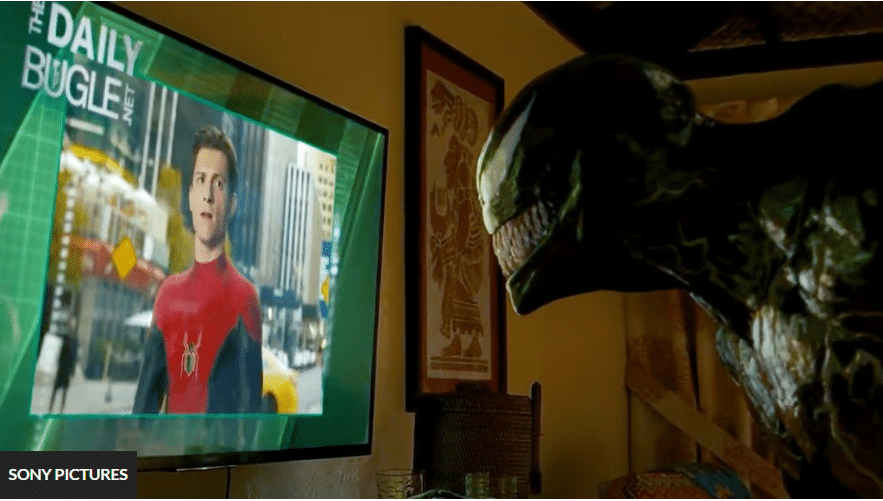 Venom sees Spiderman in TV