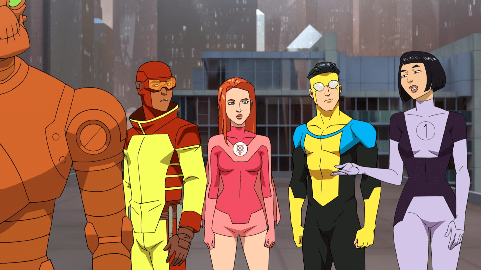 Robot, Rex Splode, Atom Eve, Invincible and Dupli Kate