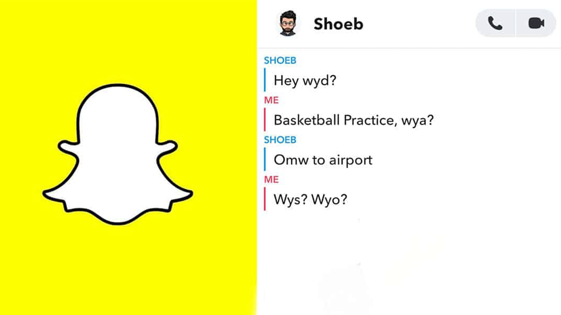 A chat showing"wyd","wys","wyo" abreviations in snapcaht.