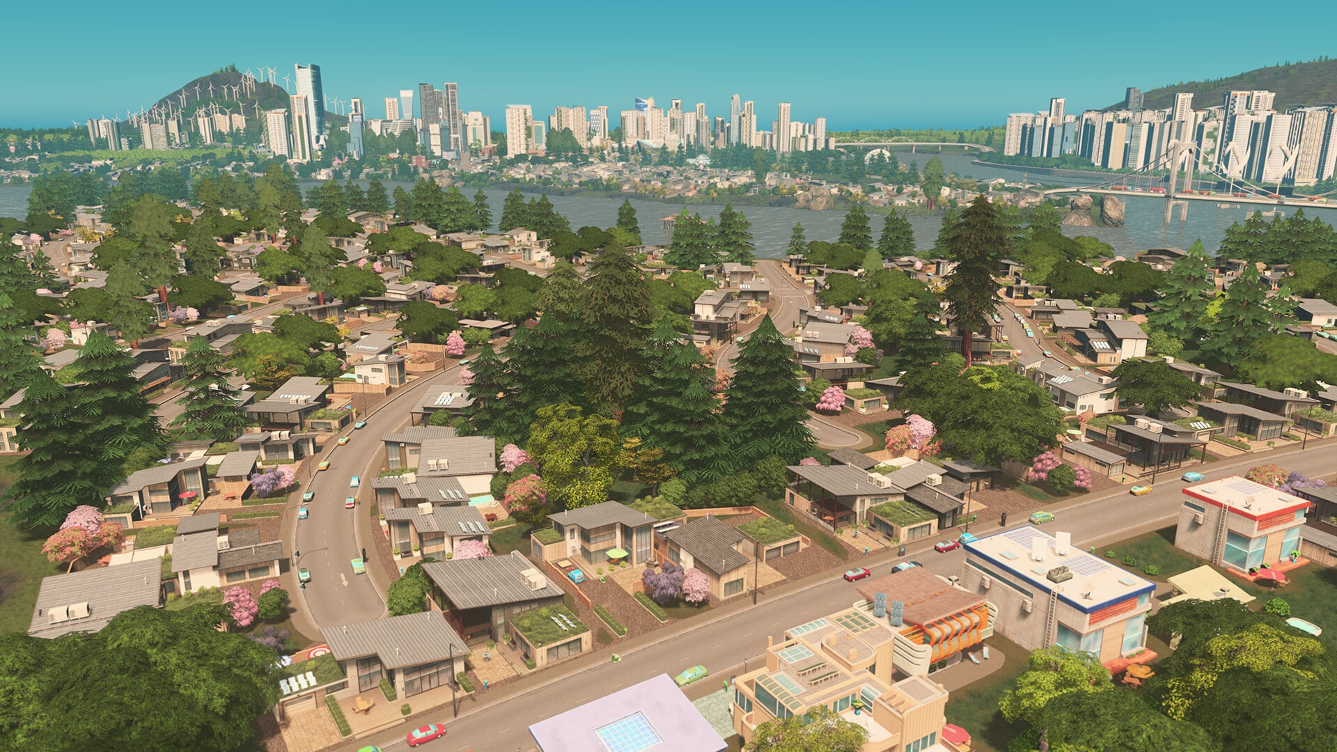 Skyline of a city in Cities: Skylines
