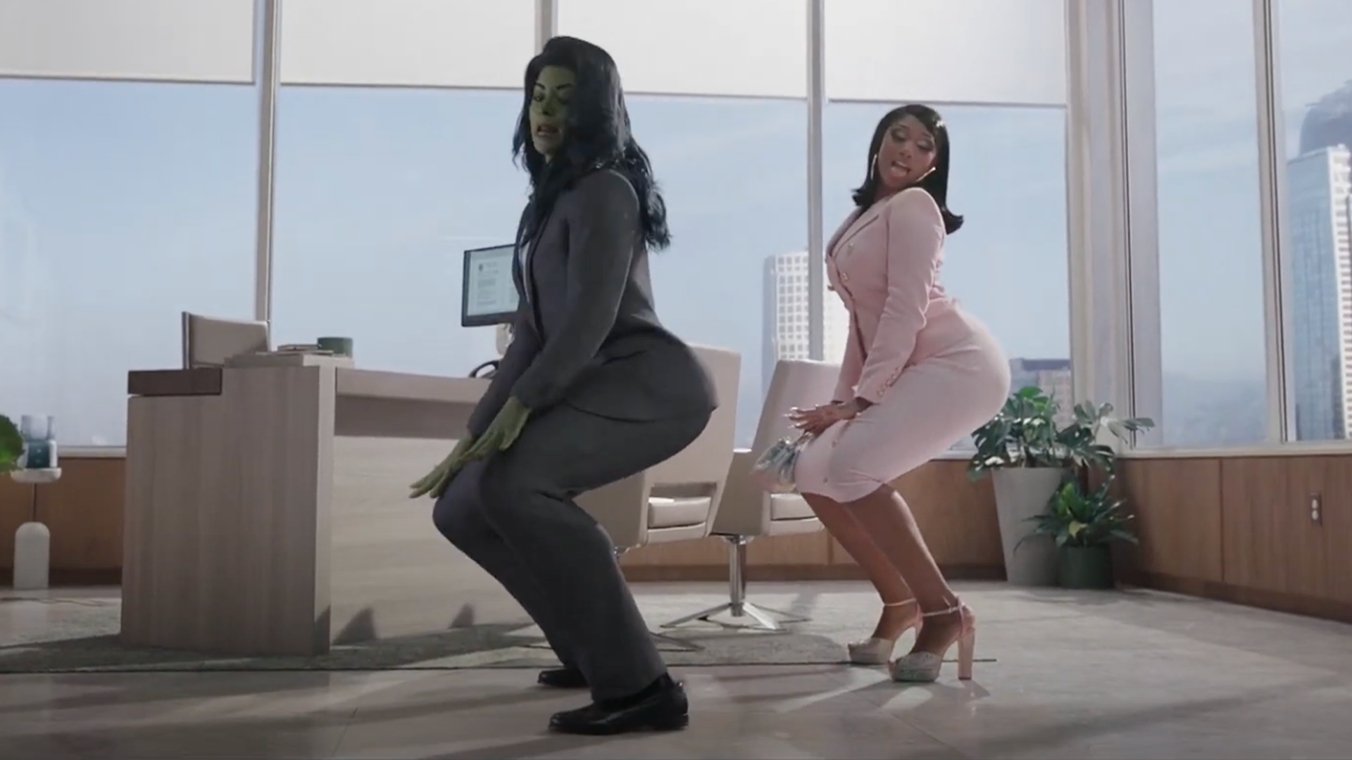 She Hulk and Megan Thee Stallion twerking in She-Hulk: Attorney at Law